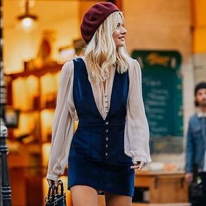 Free People Old School Love Cord Skirt Jumper Navy